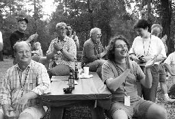 Karaoke audience, L-R: Dean Linebarger, Bud Wittlin, Jim Bartolini, Rich Neuschaefer, Brad Franzella, Stacy Jo McDermott, Paul Sterngold